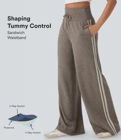 High-Waisted Pants|Wide-Leg Pants<HALARA Ribbed SoCinched High Waisted Tummy Control Drawstring Wide Leg Color Block Casual Pants with Pockets