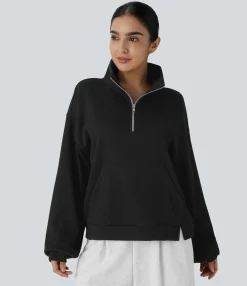 Sweatshirts & Hoodies<HALARA Ribbed Stand Collar Half Zip Long Sleeve Kangaroo Pocket Casual Sweatshirt