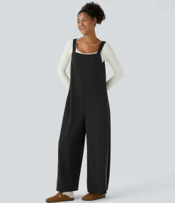 Jumpsuits<HALARA Ribbed Tie Back Sleeveless Pocket Wide Leg Casual Jumpsuit