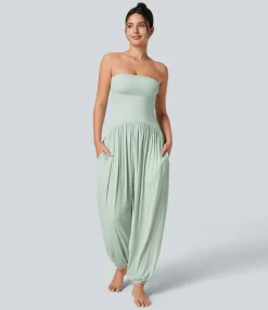 Jumpsuits<HALARA Ribbed Tube Backless Side Pocket Casual Jumpsuit