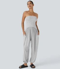 Jumpsuits<HALARA Ribbed Tube Backless Side Pocket Casual Jumpsuit