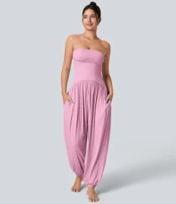 Jumpsuits<HALARA Ribbed Tube Backless Side Pocket Casual Jumpsuit