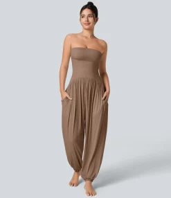 Jumpsuits<HALARA Ribbed Tube Backless Side Pocket Casual Jumpsuit