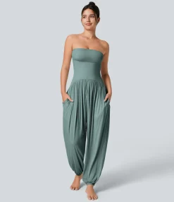 Jumpsuits<HALARA Ribbed Tube Backless Side Pocket Casual Jumpsuit