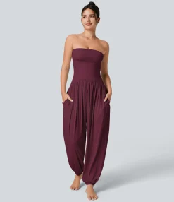 Jumpsuits<HALARA Ribbed Tube Backless Side Pocket Casual Jumpsuit
