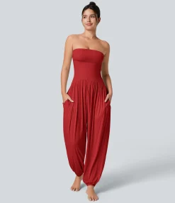 Jumpsuits<HALARA Ribbed Tube Backless Side Pocket Casual Jumpsuit
