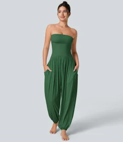 Jumpsuits<HALARA Ribbed Tube Backless Side Pocket Casual Jumpsuit