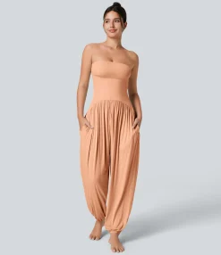 Jumpsuits<HALARA Ribbed Tube Backless Side Pocket Casual Jumpsuit