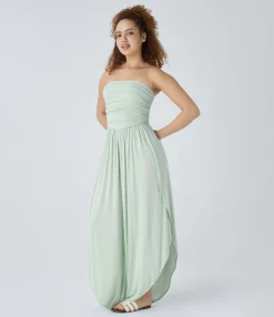 Jumpsuits<HALARA Ribbed Tube Ruched Wide Leg Flowy Jumpsuit