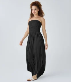 Jumpsuits<HALARA Ribbed Tube Ruched Wide Leg Flowy Jumpsuit