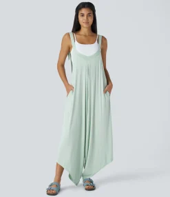 Jumpsuits<HALARA Ribbed V Neck Pocket Relaxed Casual Harem Jumpsuit