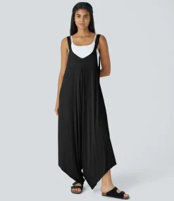 Jumpsuits<HALARA Ribbed V Neck Pocket Relaxed Casual Harem Jumpsuit