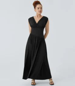 Dresses|Maxi & Midi Dresses<HALARA Ribbed V Neck Sleeveless Flowy Maxi Dress