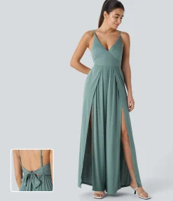 Jumpsuits<HALARA Ribbed V Neck Tie Back 2-in-1 Jumpsuit