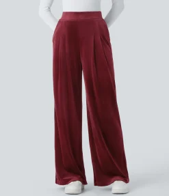 Pants|High-Waisted Pants<HALARA Ribbed Velvet High Waisted Pocket Wide Leg Casual Pants
