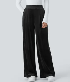 Pants|High-Waisted Pants<HALARA Ribbed Velvet High Waisted Pocket Wide Leg Casual Pants