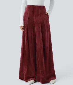 Wide-Leg Pants|Pants<HALARA Ribbed Velvet High Wasted Pockets Wide Leg Palazzo Casual Pants