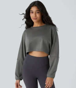 Sweatshirts & Hoodies<HALARA Round Neck Batwing Sleeve Cropped Relaxed Casual Sweatshirt
