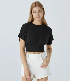 Casual Tops<HALARA Round Neck Batwing Sleeve Cropped Casual Top