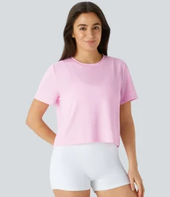 Sports Tops|Sports Tops<HALARA Round Neck Breathable Mesh Yoga Sports Top