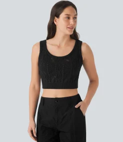 Tank Tops & Camis|Sweaters<HALARA Round Neck Cable Hollow Out Cropped Casual Knit Tank Top