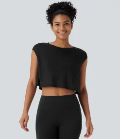 Yoga Tops|Sports Tops<HALARA Round Neck Cap Sleeve Cropped Yoga Sports Top