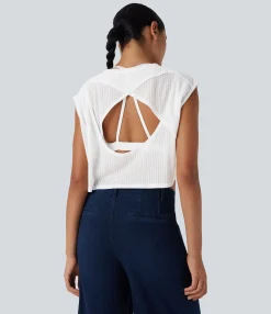 Casual Tops<HALARA Round Neck Cap Sleeve Cut Out Casual Top