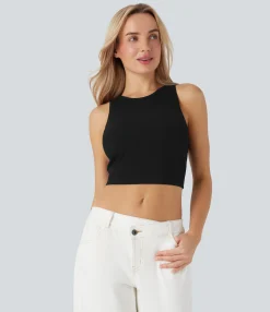 Casual Tops|Tank Tops & Camis<HALARA Round Neck Cropped Casual Tank Top