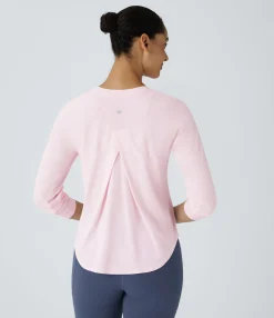 Sports Tops|Sports Tops<HALARA Round Neck Crossover Back High Low Curved Hem Hiking Sports Top