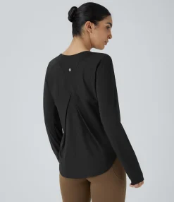 Sports Tops|Sports Tops<HALARA Round Neck Crossover Back High Low Curved Hem Hiking Sports Top