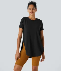 Casual Tops<HALARA Round Neck Curved Hem Casual Tee