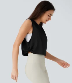 Tank Tops & Camis|Tank Tops<HALARA Round Neck Curved Hem Cropped Pickleball Tank Top