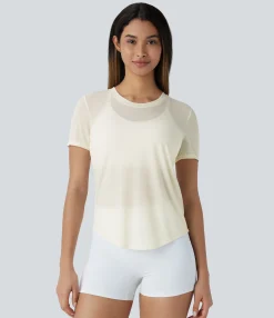 Yoga Tops|Sports Tops<HALARA Round Neck Curved Hem Quick Dry Yoga Sports Top