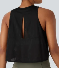 Yoga Tops|Tank Tops & Camis<HALARA Round Neck Cut Out Cropped Yoga Tank Top