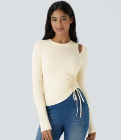 Casual Tops<HALARA Round Neck Cut Out Drawstring Long Sleeve Casual Top