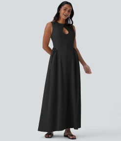 Dresses|Maxi & Midi Dresses<HALARA Round Neck Cut Out Sleeveless Maxi Dress