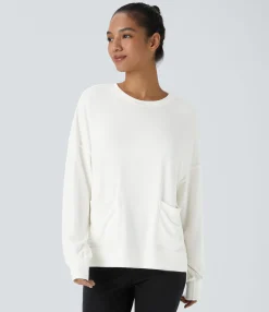Sweatshirts & Hoodies<HALARA Round Neck Dropped Long Sleeve Pocket High Low Oversize Casual Sweatshirt