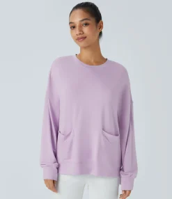 Sweatshirts & Hoodies<HALARA Round Neck Dropped Long Sleeve Pocket High Low Oversize Casual Sweatshirt