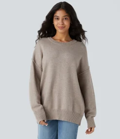 Sweaters<HALARA Round Neck Dropped Shoulder Long Sleeve Casual Sweater