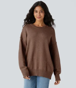 Sweaters<HALARA Round Neck Dropped Shoulder Long Sleeve Casual Sweater