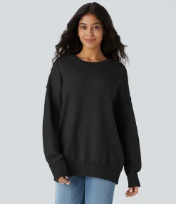 Sweaters<HALARA Round Neck Dropped Shoulder Long Sleeve Casual Sweater