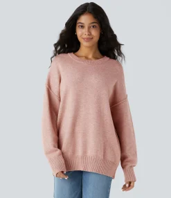 Sweaters<HALARA Round Neck Dropped Shoulder Long Sleeve Casual Sweater