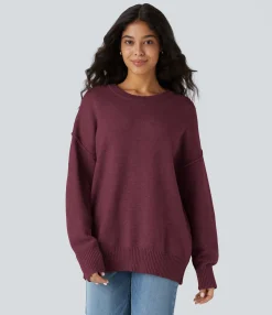 Sweaters<HALARA Round Neck Dropped Shoulder Long Sleeve Casual Sweater