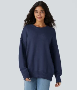 Sweaters<HALARA Round Neck Dropped Shoulder Long Sleeve Casual Sweater