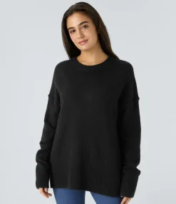 Sweaters<HALARA Round Neck Dropped Shoulder Striped Pattern Relax Casual Sweater