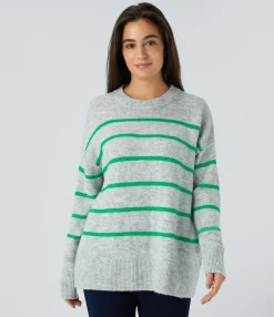 Sweaters<HALARA Round Neck Dropped Shoulder Striped Pattern Relax Casual Sweater