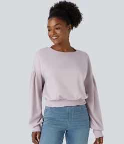 Sweatshirts & Hoodies<HALARA Round Neck Dropped Shoulder Bishop Sleeve Relaxed Casual Sweatshirt
