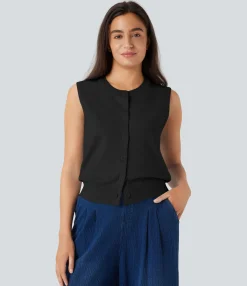 Sweaters|Jackets & Outerwear<HALARA Round Neck Front Casual Sweater Vest