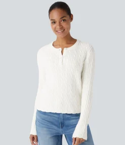 Sweaters<HALARA Round Neck Front Long Sleeve Casual Sweater