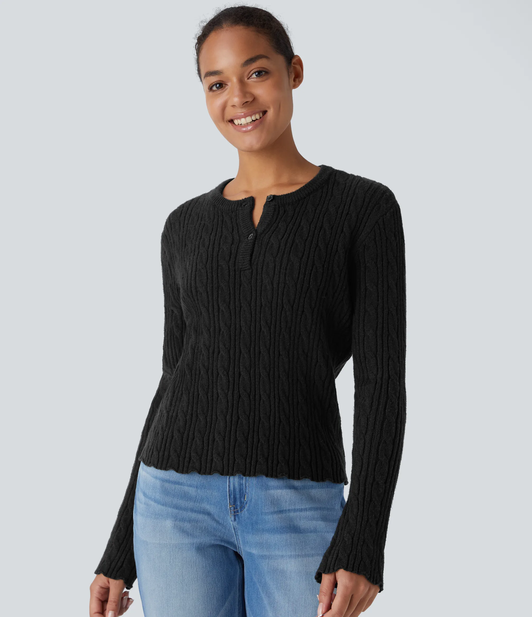Sweaters<HALARA Round Neck Front Long Sleeve Casual Sweater